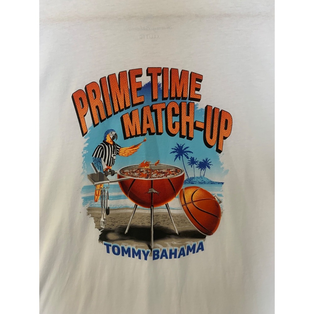 Tommy Bahama T Shirt Men XXL  Pocket Tee Primetime Grill BBQ Parrot Basketball